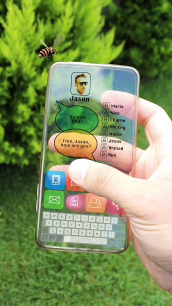 The new generation phone with smart transparent glass technology is used by one hand as story size. / You can see the animation movie of this image from my iStock video portfolio. Video number: 2193253311