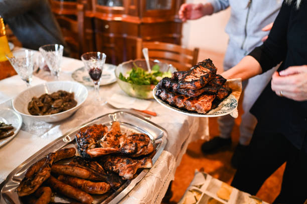 Roasted dinner in family.
