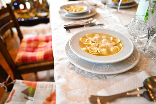 Family Sunday dining with Italian pasta.
