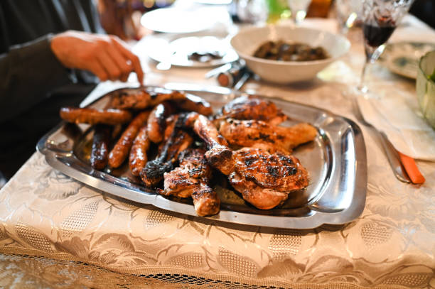 istock Grilled meat on tray at dinner party. 2193928307