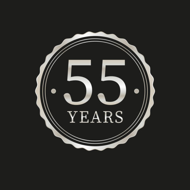 55 years for celebration events, anniversary, commemorative date. metallic beige years logo badge stamp