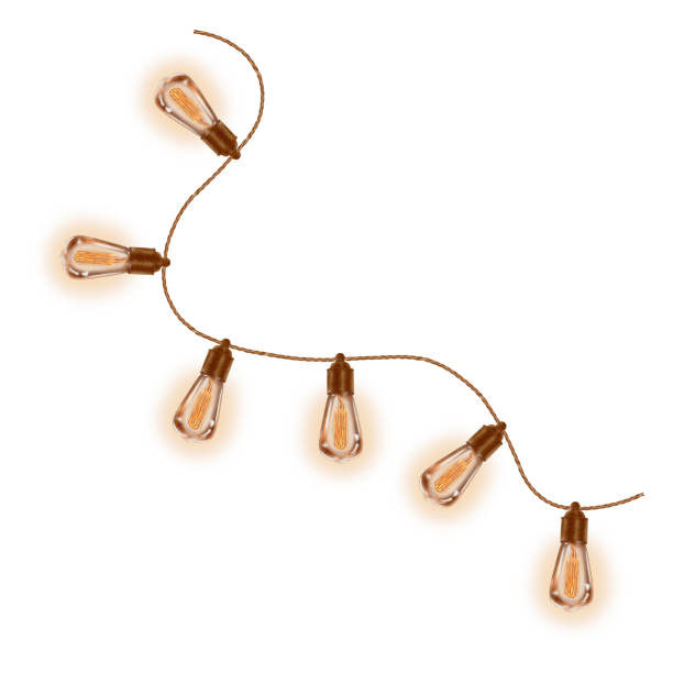 istock Vintage retro round glowing stretched bulbs garlands template creates a mood of festivity and celebration,makes the exterior cozy and memorable.The watercolor illustration on a transparent background 2193934644