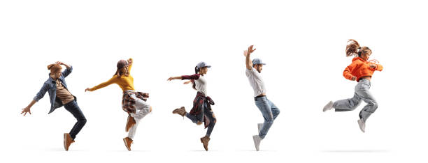 istock Group of young people dancing in a line 2193935383