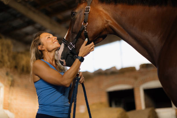 istock Woman Sharing a Heartfelt Connection with a Horse Inside a Rustic Stable 2193940653