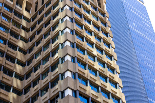 Closeup modern office buildings, Sydney, background with copy space, full frame horizontal composition