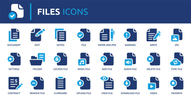 stockillustraties, clipart, cartoons en iconen met files and documents icon set, solid vector icons collection. - document