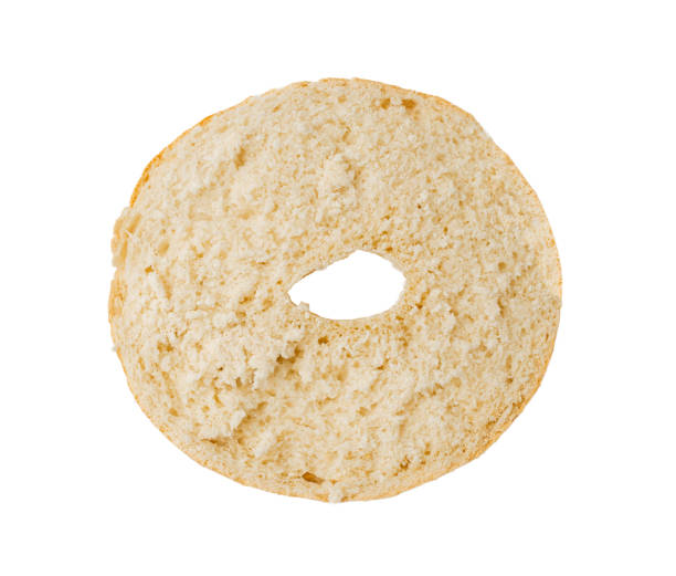 Halved Bagel Isolated, One Round Bread Bun, Wheat Bakery for Breakfast, Plain Circle Bagel Bread on White Background
