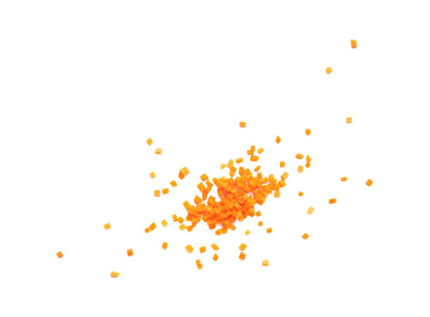istock Falling Fresh Diced Carrot Isolated, Flying Carrot Cubes Closeup, Chopped Orange Root Vegetable 2193951071