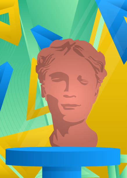 istock Mockup product display with Head Sculpture. Vector cylinder pedestal podium. Stage showcase for presentation. Minimal geometric forms. 2193960228