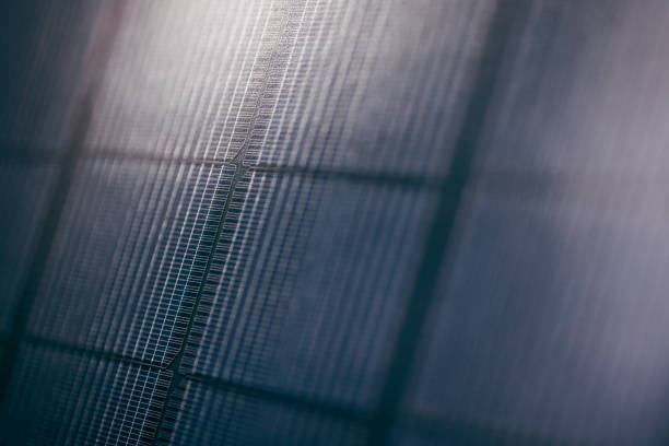 Detailed view of PV materialst hat convert sunlight into electrical energy for a solar voltaic system.