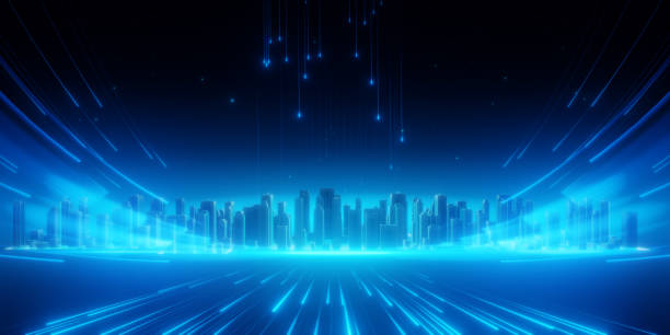 istock Futuristic Cityscape with Glowing Blue Lights 2193968877