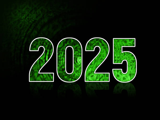 istock green two thousand twenty-five on white stroke on blur numbers green arranged overlapping each other on blur circle green and black background, banner, template, number, background, web, object, green, gradient, copy space 2193974415