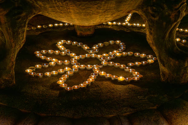 Setting up a semi precious stone crystal grid in home helps your intentions to manifest concept. Alternative lifestyle.