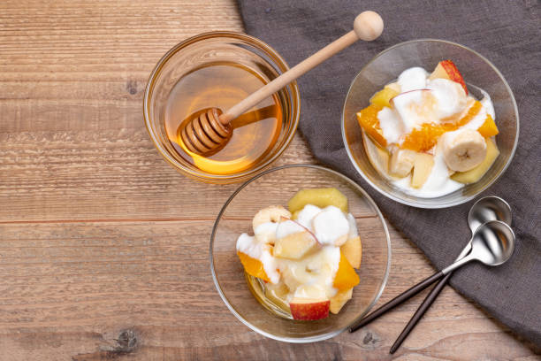 istock Overhead View of Fruit Yogurt Arranged on a Table 2193979226