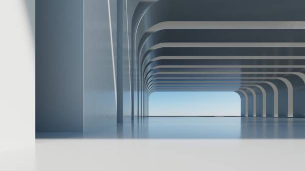 istock 3d render of abstract modern architecture with empty cement floor, minimal exterior, car presentation background 2193984849