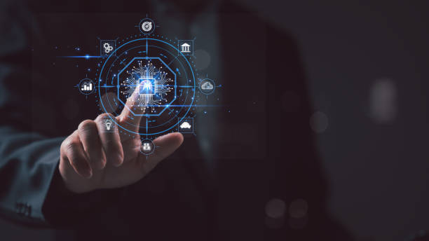 istock A man is touching a blue circle with a Ai on it. Concept of technology and innovation 2193985097