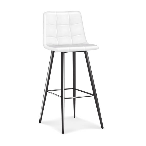 istock White high bar chair with soft seat cushion and footrest. Realistic 3d vector mockup. Bar stool with back and foot rest. Mock-up 2193991829
