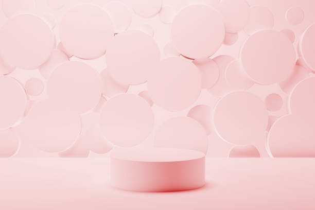 istock Light pink round podium on abstract stage mockup, flying circles decor. Template 3D illustration contemporary scene for presentation cosmetic products, goods, advertising, black friday, branding. 2193996525