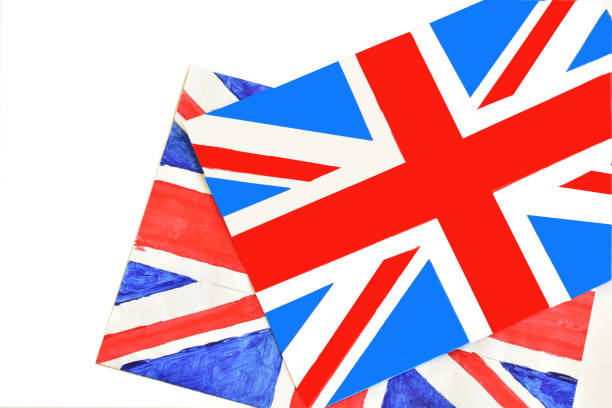 Flags of Great Britain painted with watercolors on a sheet of paper.