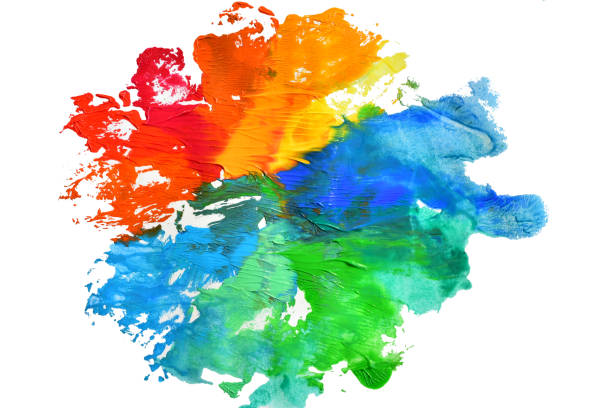 A shapeless multi-colored spot of paint on a white background.