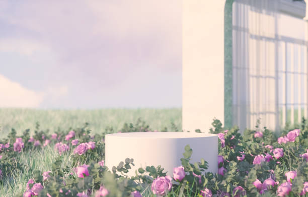 istock Natural beauty podium backdrop with spring rose flowers scene. 3d rendering. 2194002935