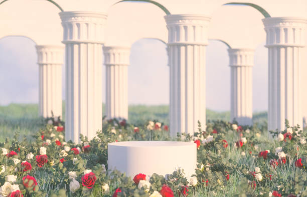 istock Natural beauty podium backdrop with spring rose flowers scene. 3d rendering. 2194002938