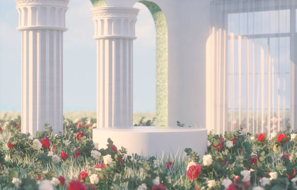 istock Natural beauty podium backdrop with spring rose flowers scene. 3d rendering. 2194002977
