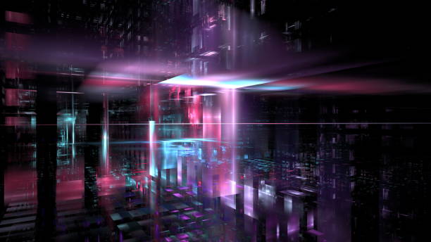 istock striking display of colorful light beams and geometric patterns creates a dynamic atmosphere within a digital space. vivid hues of purple, blue, and pink enhance the futuristic vibe. 3d render 2194003260