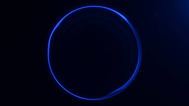 istock Blue fluid particle shiny sphere. Abstract magical energy orb with plasma field. Striped minimalist circle for business, virtual reality digital sci fi ring. 2194003815
