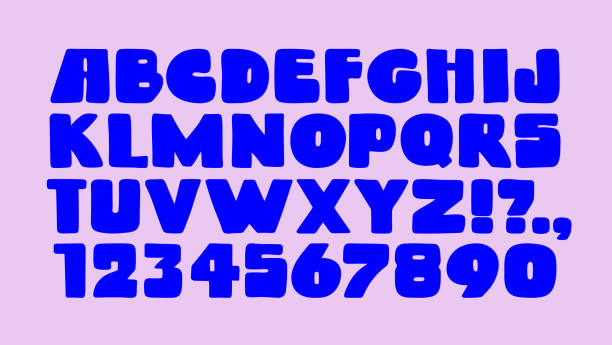Extra bold sans serif font with soft corners Extra bold sans serif font with soft corners. Playful rounded typescript and numbers. Joyful cartoon English alphabet. Solid fat letters. ABC for headlines, titles, logos. Retro bold typeface sans font stock illustrations