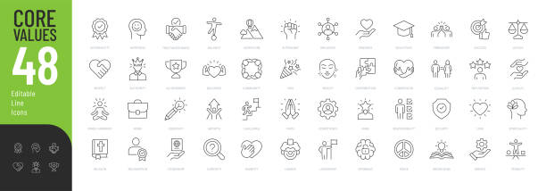 stockillustraties, clipart, cartoons en iconen met core values line editable icons set. - vertrouwen