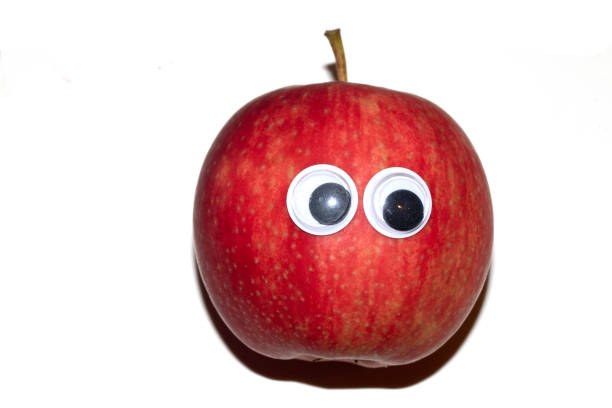 Pink Lady Apple Fruit Background Funny Wiggle Google Eyes on Fabric Silly