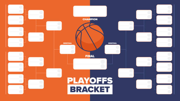 istock Playoffs bracket. Playoffs grid. Sport tournament bracket. Game and competition schedule. Season final. Team and players. Championship winner. Match score. Vector poster 2194020398