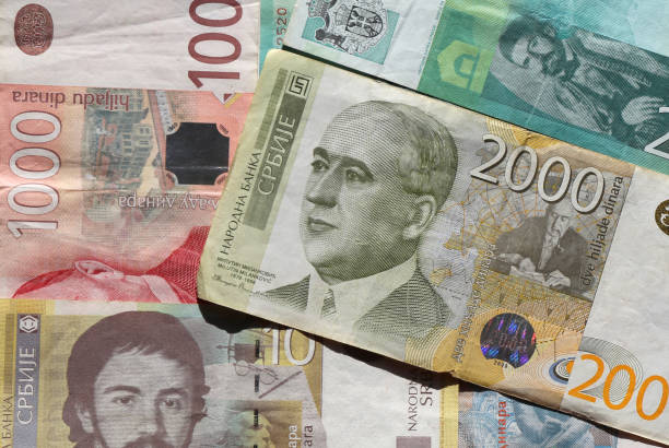istock Background of Colorful Serbian Dinar Banknotes 2194020447