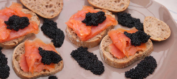 istock Smoked salmon and lumpfish roe toast  Open sandwich Buffet 2194026985