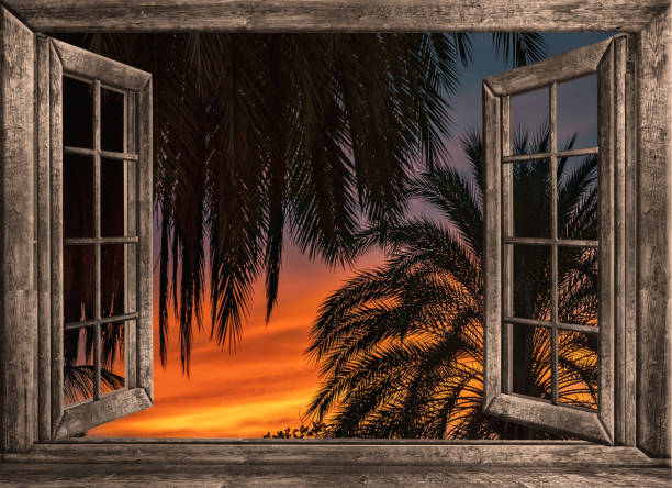 The sunset outside the window