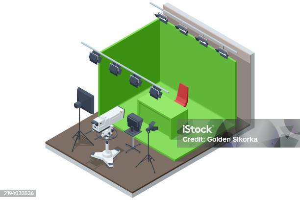 Studio Istock Isometric Tv Studio News Studio With Light Equipment Ready For ...