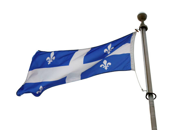 istock Quebec Flag Waving on a Flagpole Isolated on White background 2194039465