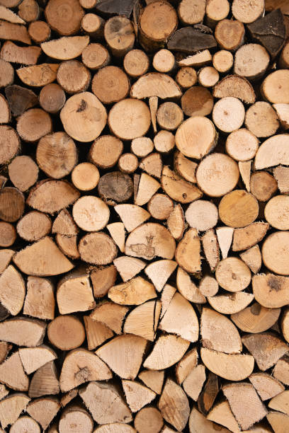 istock Stacked firewood in portrait format. 2194040375
