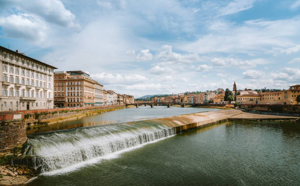 Weir on the Arno river flowing through Florence