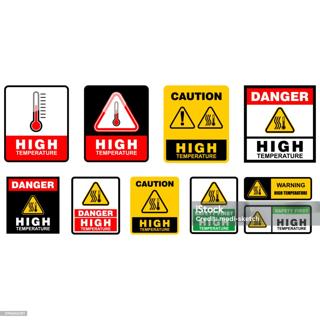 High Temperature Risk Danger High Temperature Sticker Vector Stock Illustration - Download ...