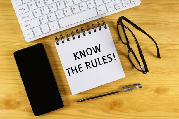 istock White notepad with text Know the rules lying on laptop on wooden table. 2194047927