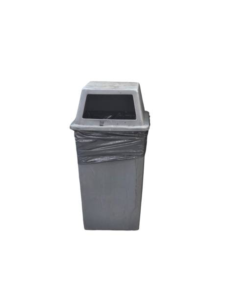 istock Old and dirty plastic bin isolated on white background. Garbage at the public space. Environmental problems concept 2194050196