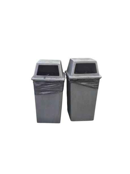 istock Old and dirty plastic bin isolated on white background. Garbage at the public space. Environmental problems concept 2194050199