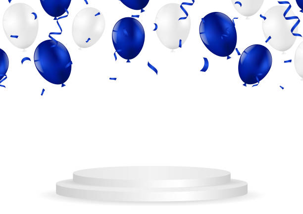 istock Balloons and Confetti with Stage Podium. Background for Party, Birthday, Celebration or Anniversary. 2194054443
