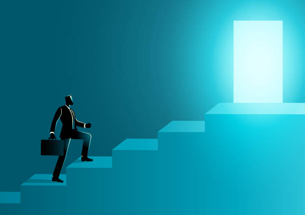istock Businessman Silhouette Climbing Stairs Bright Door 2194055512