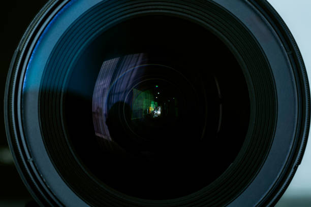 Close-up macro camera lens, Camera lens close up and blue background