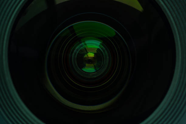 istock Close-up macro camera lens, Camera lens close up and blue background 2194055711