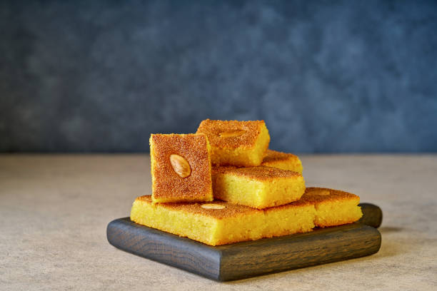 Middle eastern traditional semolina cake basbousa , namoora, hareesa