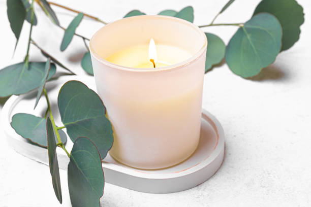 istock Burning aroma candle and green eucaliptus leaves 2194061938